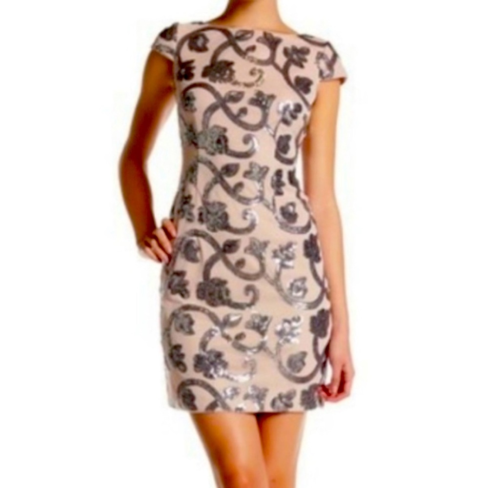 Adrianna Papell- Mini Pink/Nude with Sequins Dress